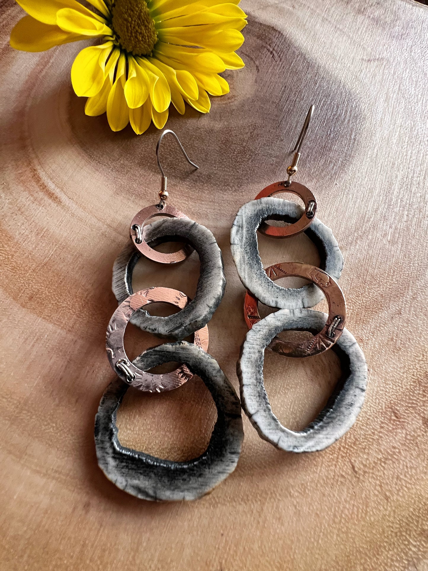 Antler & Copper Circle Earrings