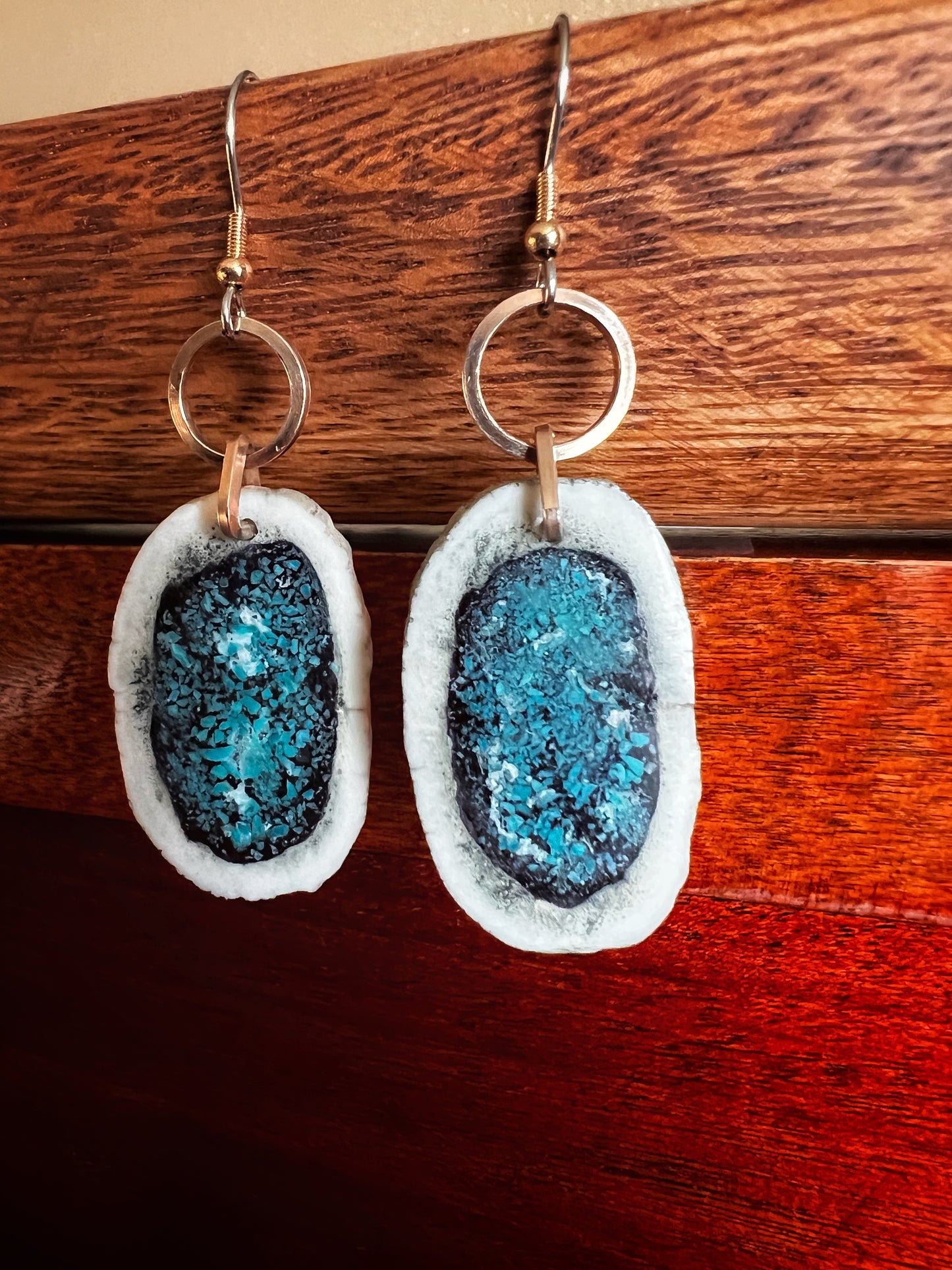 Oval Turquoise Inlay & Antler Earrings