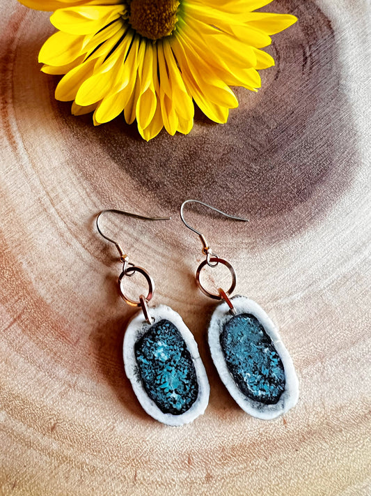 Oval Turquoise Inlay & Antler Earrings