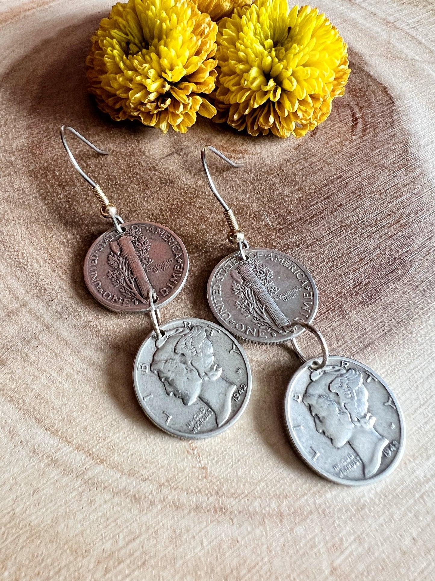 Silver Mercury Dime Earrings