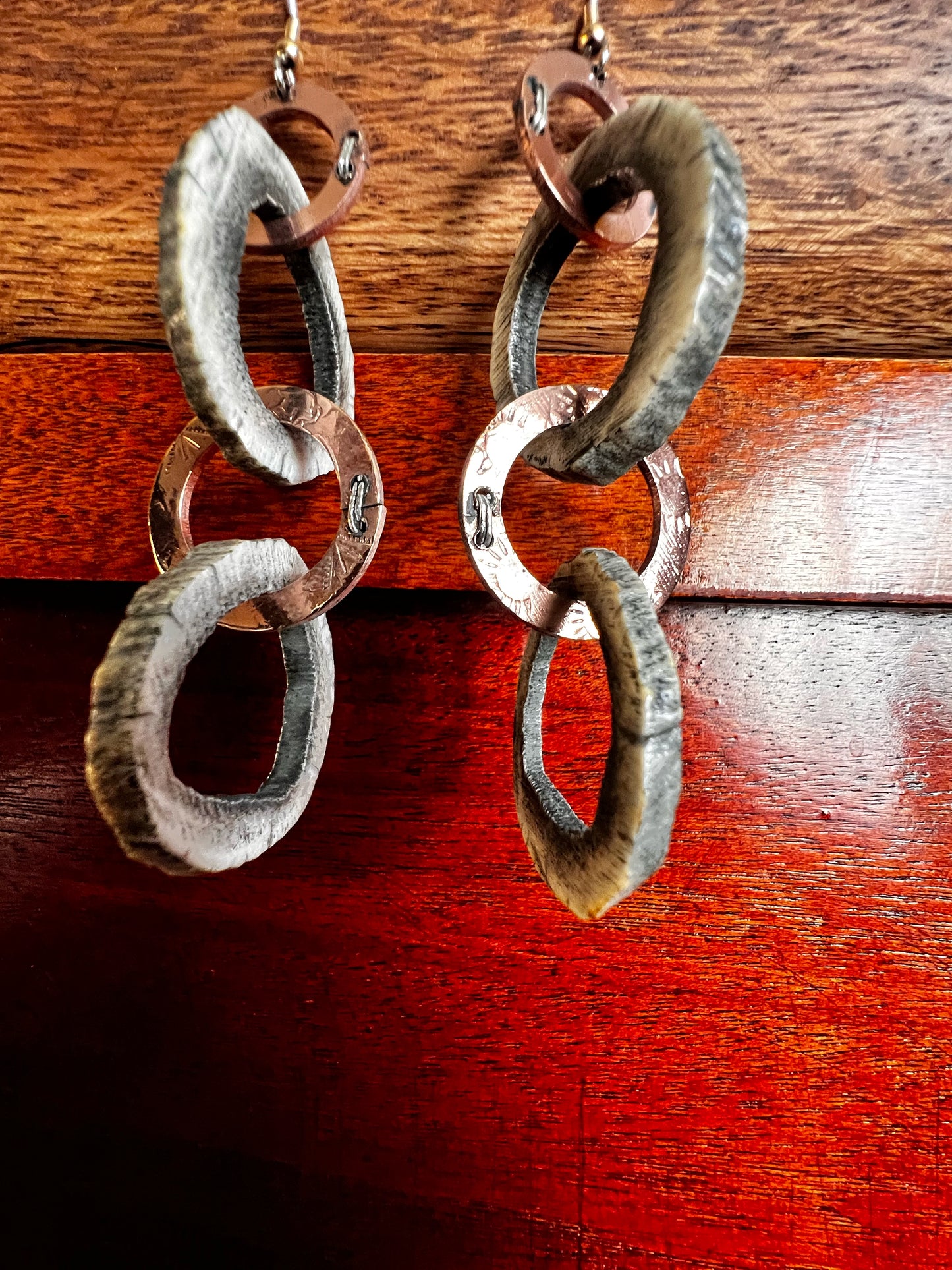 Antler & Copper Circle Earrings