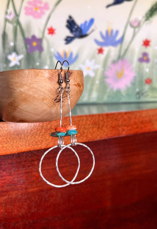 Spiny Oyster & Turquoise Silver Hoops